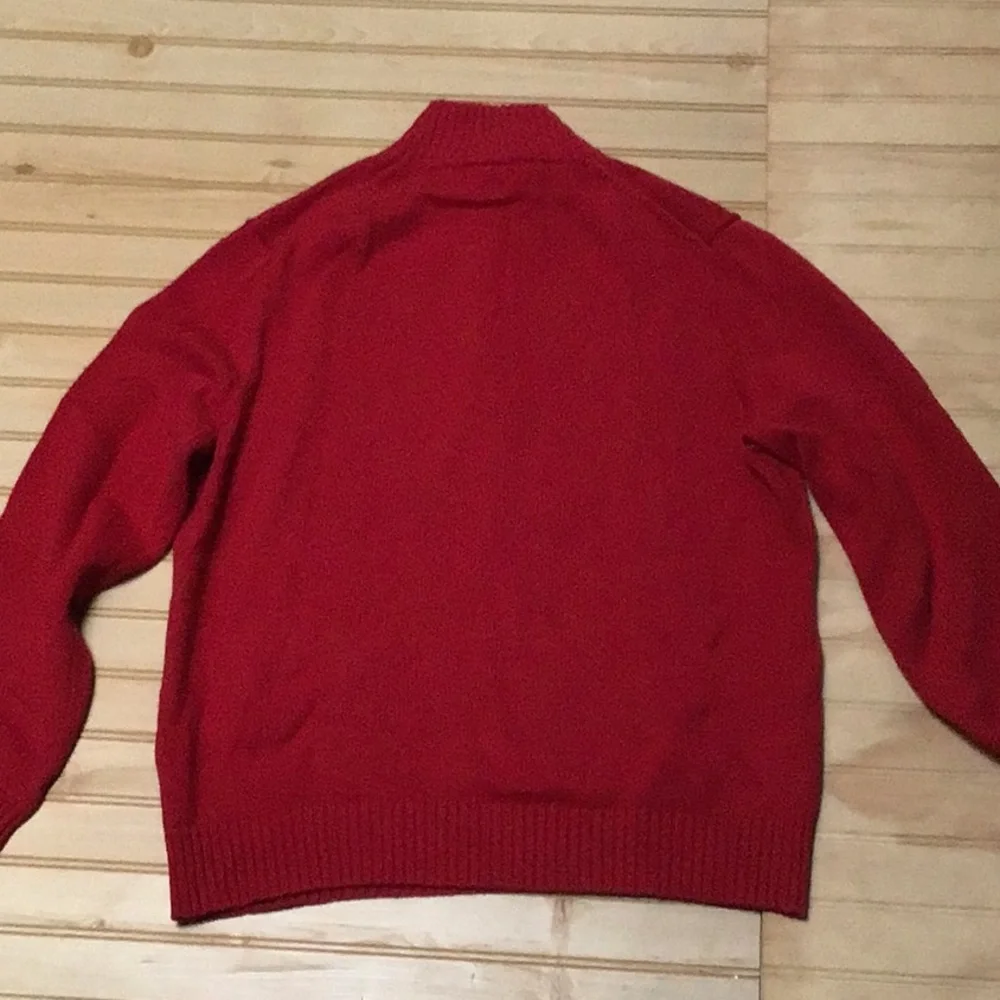 Polo Ralph Lauren Quarter Zip Black Logo Leather tab Zipper Red‎ Sweater Large